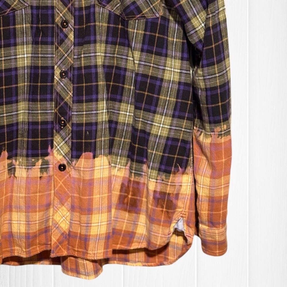 Upcycled Custom Bleached Distressed Flannel Shirt - Picture 6 of 12